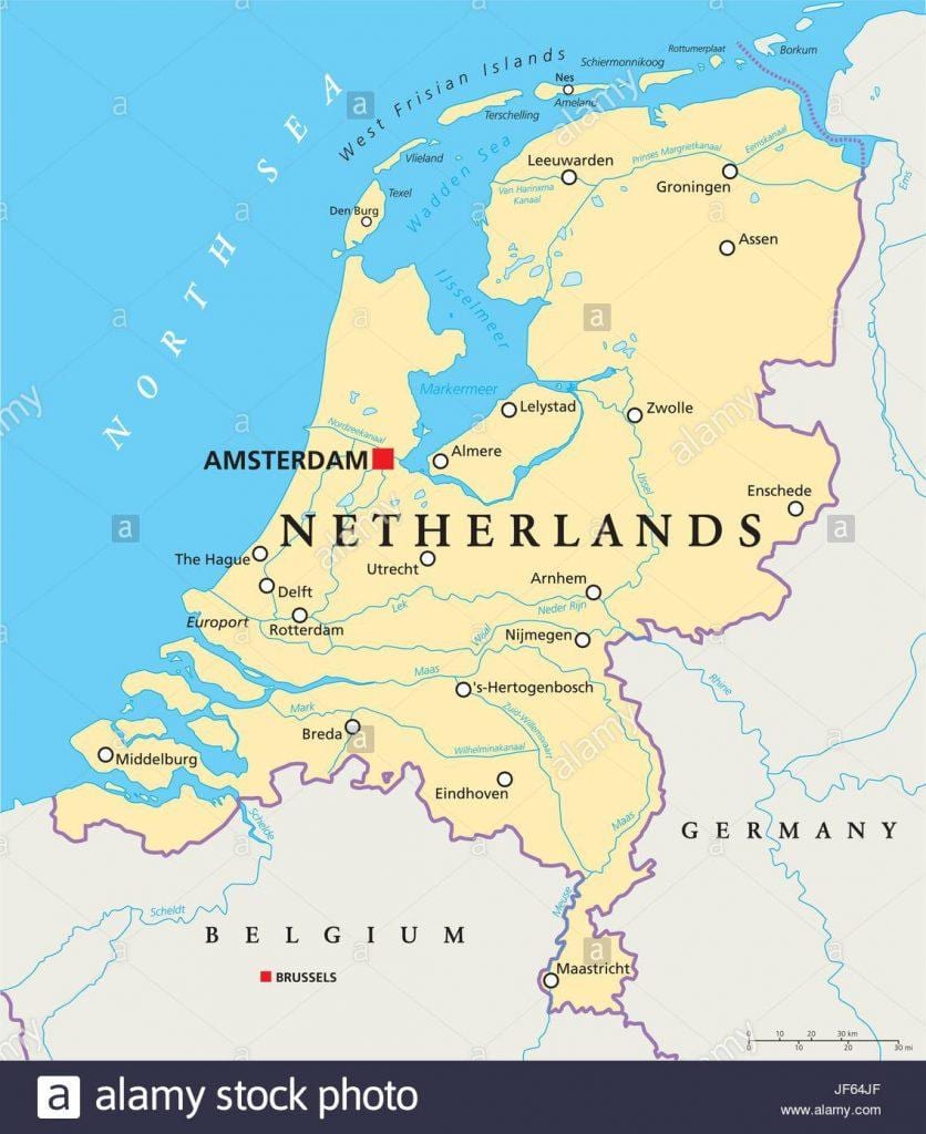 Mapa de Rotterdam e amsterdam
