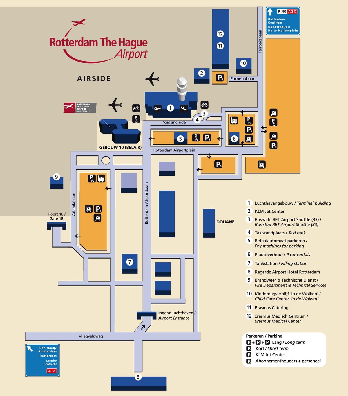 Mapa de Rotterdam aeroporto 