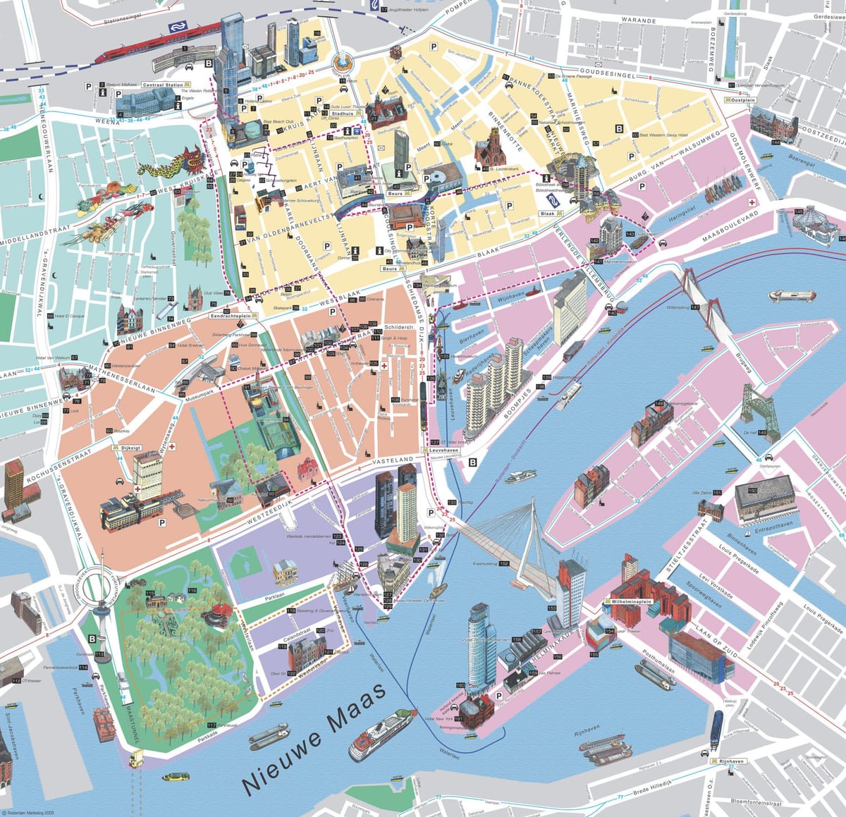 Mapa de Rotterdam atraccións turísticas 