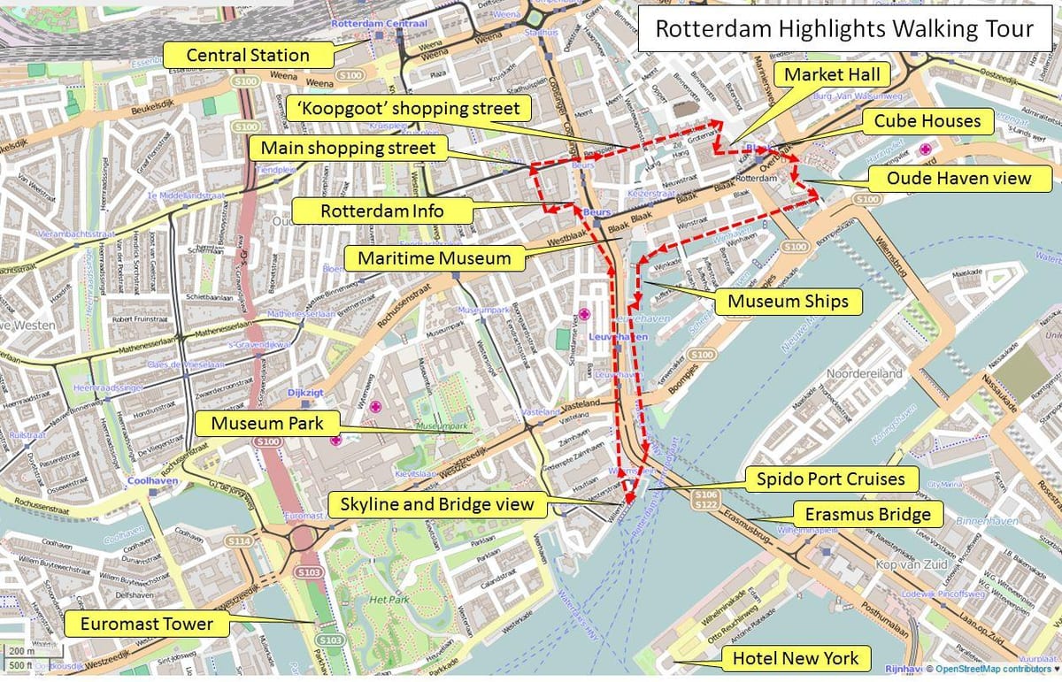 Mapa de Rotterdam walking tour 